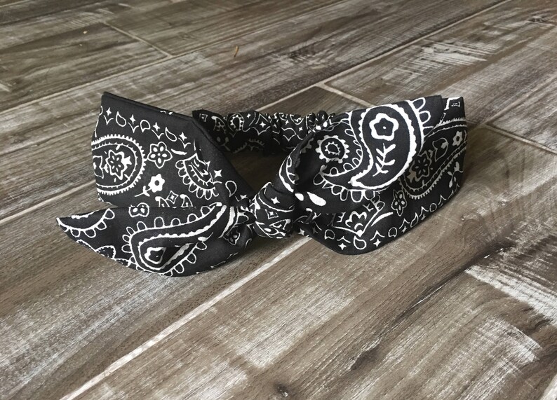 Black Bandana Headband for Women Paisley Bandana Knotted Bow Etsy