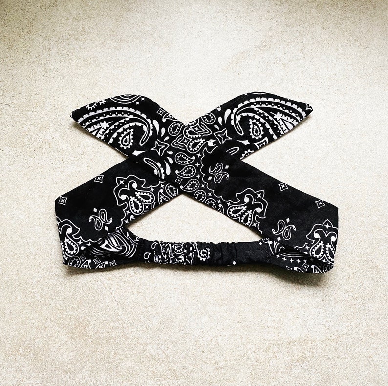 Black Bandana Headband for Women Paisley Bandana Knotted Bow Etsy