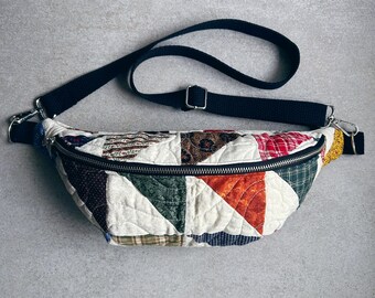 Vintage Quilted Crossbody Bag, Multicolor Quilted Sling Bag, Handmade Quilted Bag