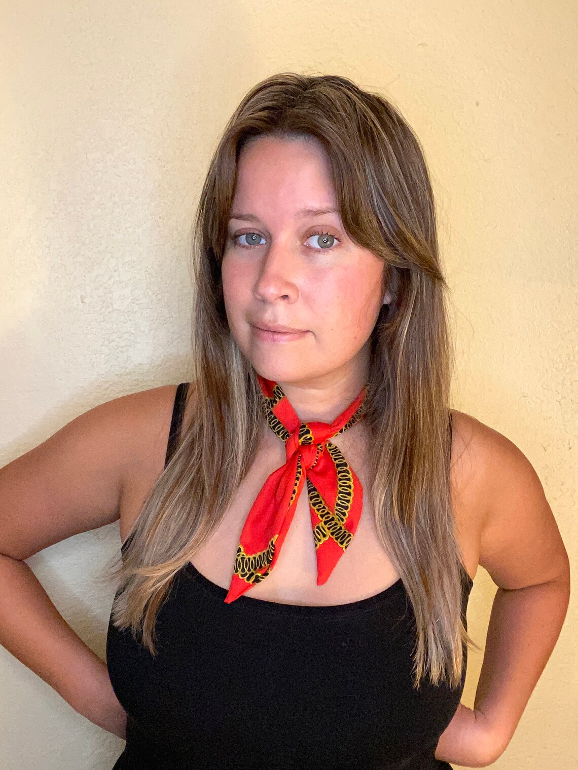 Vintage Red Neck Scarf with Gold Chain Print 70s Neck Scarf Etsy