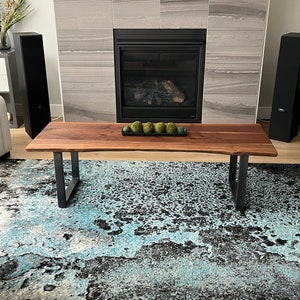 Handcrafted Live Edge Black Walnut Coffee Table: Modern Metal Base