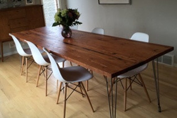 reclaimed wood dining table hairpin legs