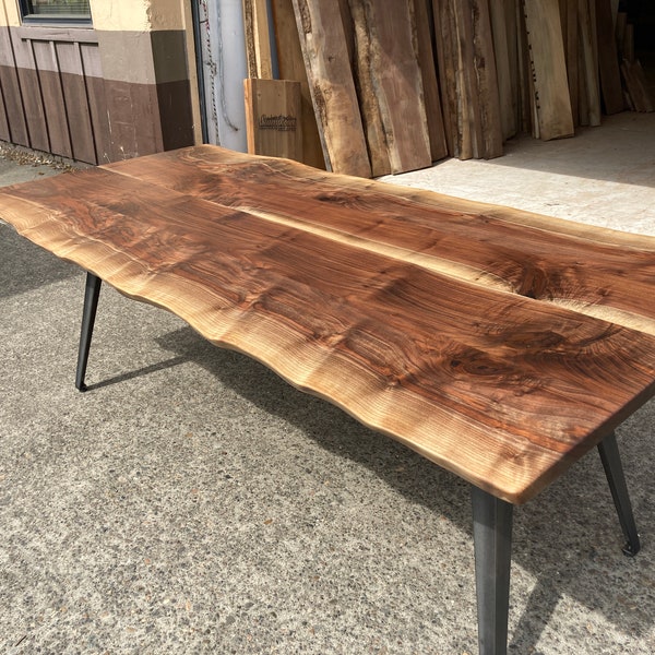 Live Edge Black Walnut Dining Table, Sustainable dining table, Walnut table, Industrial table, reclaimed table, Oregon walnut, Steel legs