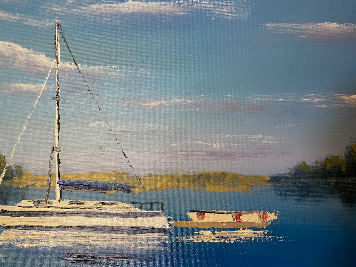 Boats in a Harbor. Original Oil Painting on Canvas. 16 x Etsy