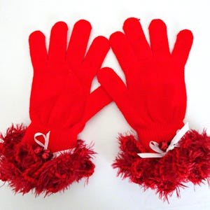 Red Knit Gloves, Fancy Cuffed Winter Gloves, Novelty Red Gloves with Bells, Christmas Holiday Winter Gloves, Gift Gloves for Her