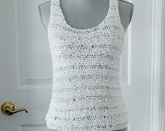 White Knit Summer Tank Top, Camisole, White Sleeveless Top, Tank Top, Hand Knit Tank Top, White Tank Top, Beach, Camisole, Summer Top