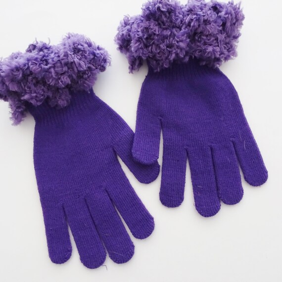 Purple Knit Gloves Fancy Cuff Gloves Novelty Gloves Grape Purple Faux Fur Yarn Trim Festive Party Gloves Costume Gloves Gift for Her