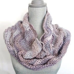 Hand Crocheted Purple Pearl Cowl: Chevron Stripe Winter Neck Warmer