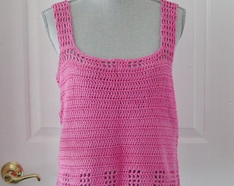 Pink Crochet Tank Top - Pink Cotton Crochet Camisole - Summer Tank Top - Fuchsia Pink Tank Top - Beach Top - Pink - Hand Crochet Top