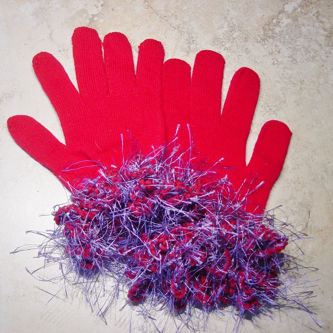 Red Gloves Fancy Gloves Red Hat Lady Gloves Purple and Red Etsy
