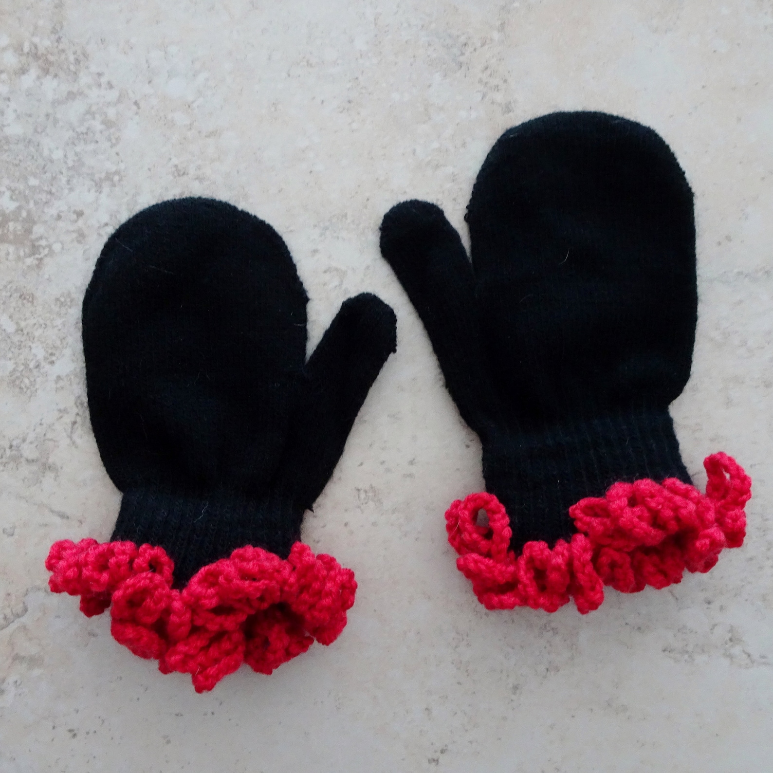 Black Mittens Child Size Mittens Black and Red Fancy Cuff Etsy
