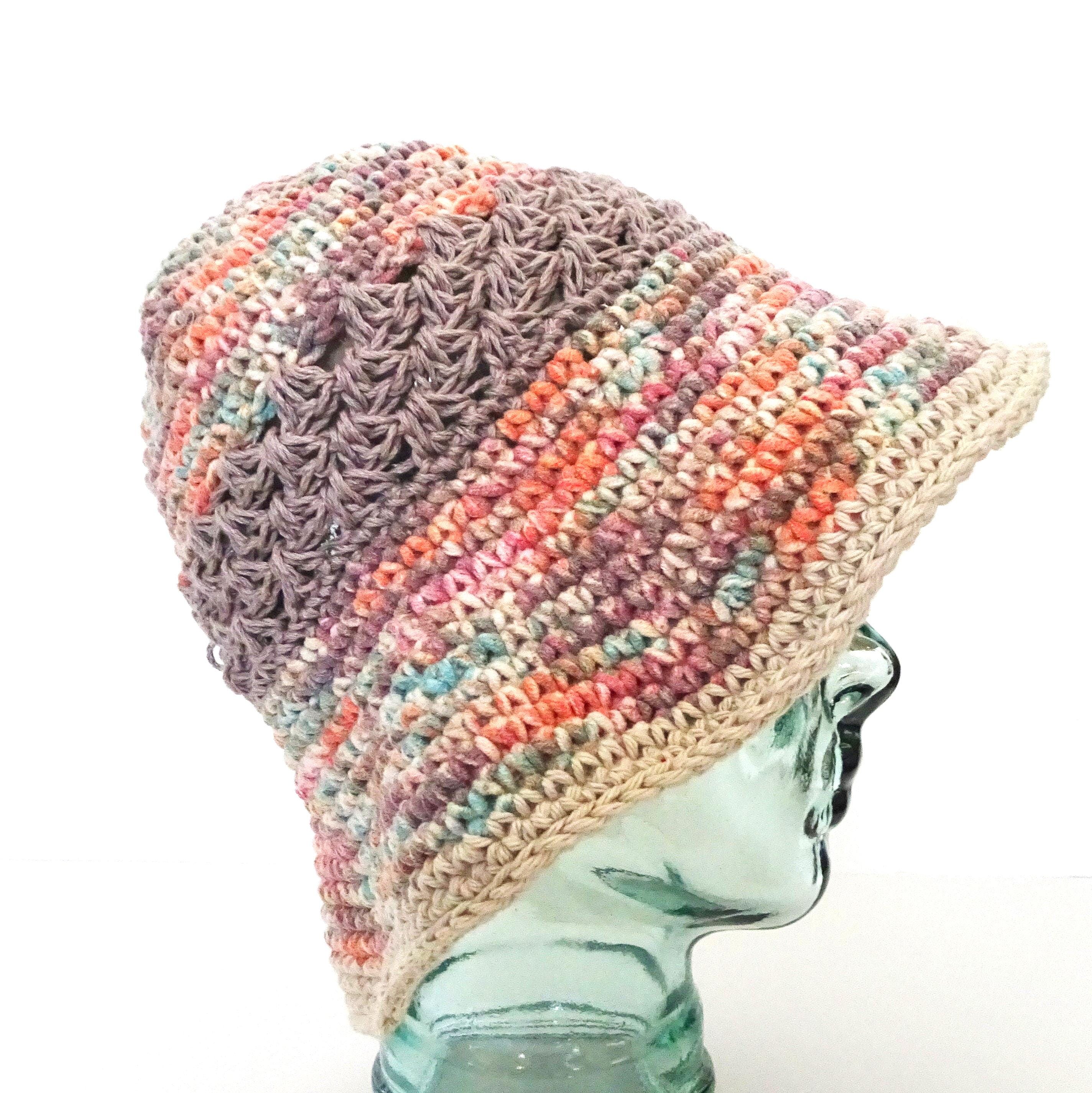Crochet Cotton Sun Hat: Ombre Tan, Brown & Orange - Floppy  display picture 2
