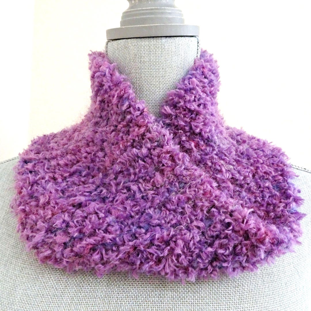 Hand Knit Purple Mohair Neck Warmer: Violet Faux Fur Cowl - Etsy display picture 1