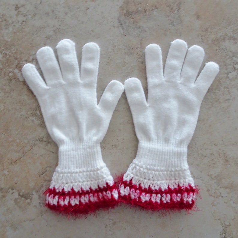 White Knit Gloves, Red Fancy Cuff Gloves, Christmas Gloves, Stre White Knit Gloves, Red Fancy Cuff Gloves, Christmas Gloves, Stre