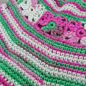 Crochet Cotton Summer Sun Hat Women's Hat Floppy Brim Hat Beach Hat Pink and Green Watermelon Color Hat Cotton Crochet Hat image 5