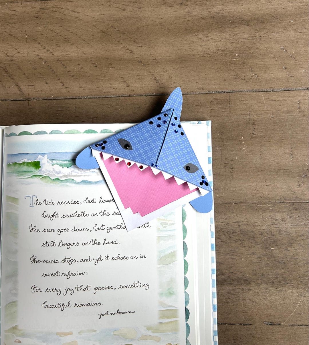Sharp Bookmark Shark Corner Bookmark: Hand Folded Cardstock With Resin Gems - Etsy