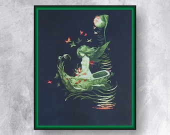 MOON BOAT cross stitch pattern PDF instant download Cute fairy cross stitch Moon fairy cross stitch chart Small fairy pattern Fantasy chart