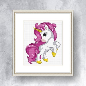 PINK UNICORN cross stitch pattern PDF instant download Cute unicorn cross stitch Magic unicorn chart Beautifful unicorn cross stitch graph