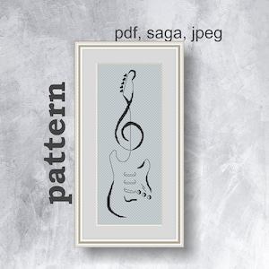 GUITAR cross stitch pattern PDF instant download Art cross stitch chart Counted guitar cross stitch Monochrome cross stitch pattern