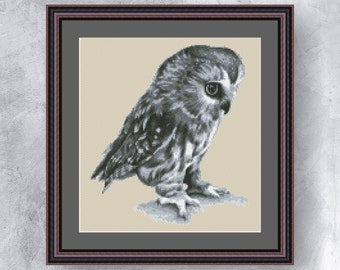 LITTLE OWL cross stitch PDF instant download Cute owl cross stitch Birs cross stitch Small owl pattern Animal chart