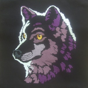 Wolfglow Final finished cross stitch Wolf completed cross stitch Animal embroidery