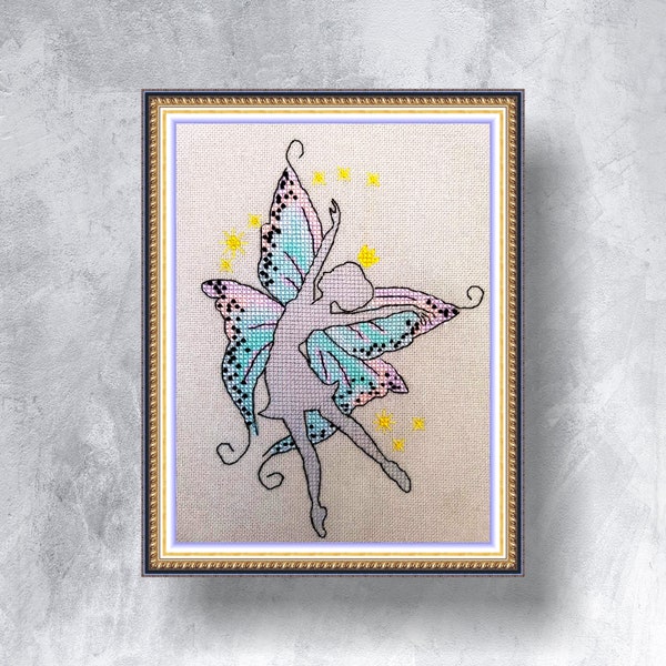 Butterfly fairy cross stitch pattern PDF instant download Cute fairy Magic cross stitch graph Small fairy pattern Fantasy chart