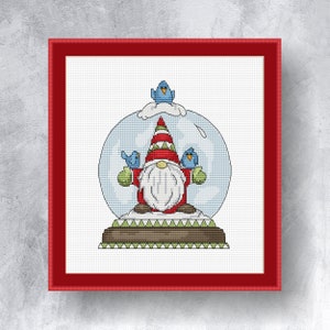Snowglobe with gnome cross stitch pattern PDF Instant Download Gnome cross stitch pattern Elf cross stitch chart Christmas gnome graph