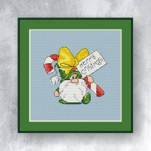 Merry Christmas gnome cross stitch pattern PDF instant download Gnome cross stitch pattern Elf cross stitch chart Christmas gnome graph