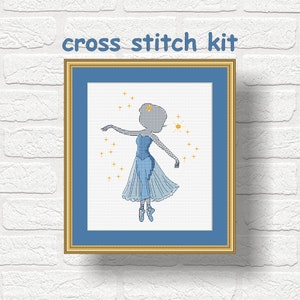 Ballerina in Blue cross stitch kit Cute ballerina cross stitch kit Small ballerina cross stitch Art kit DIY cross stitch