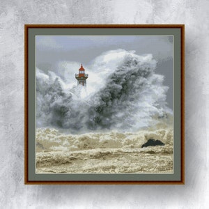 In the storm (Lighthouse  in the Porto) cross stitch pattern PDF instant download Sea cross stitch chart Lighthouse cross stitch graph