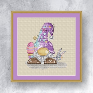 Easter gnome cross stitch pattern PDF Instant Download Gnome Cross Stitch Pattern Elf Cross Stitch Chart