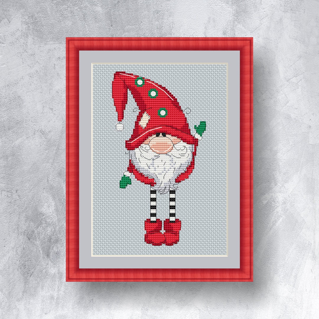 Christmas Elf Cross Stitch Pattern PDF Instant Download Gnome Cross