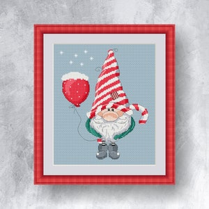 Christmas elf with balloon cross stitch pattern PDF Instant Download Gnome Cross Stitch Christmas Card Cross Stitch Chart Small elf Pattern