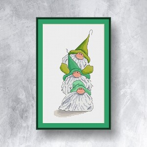Christmas elfs cross stitch chart Christmas tree gnomes cross stitch pattern PDF instant download Cute cnomes cross stitch graph