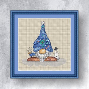 Snow gnome cross stitch pattern PDF Instant Download Gnome cross stitch pattern Elf cross stitch chart Christmas gnome graph