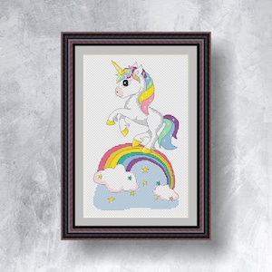 RAINBOW UNICORN cross stitch pattern PDF instant download Cute unicorn cross stitch chart Rainbow unicorn graph Fantasy chart