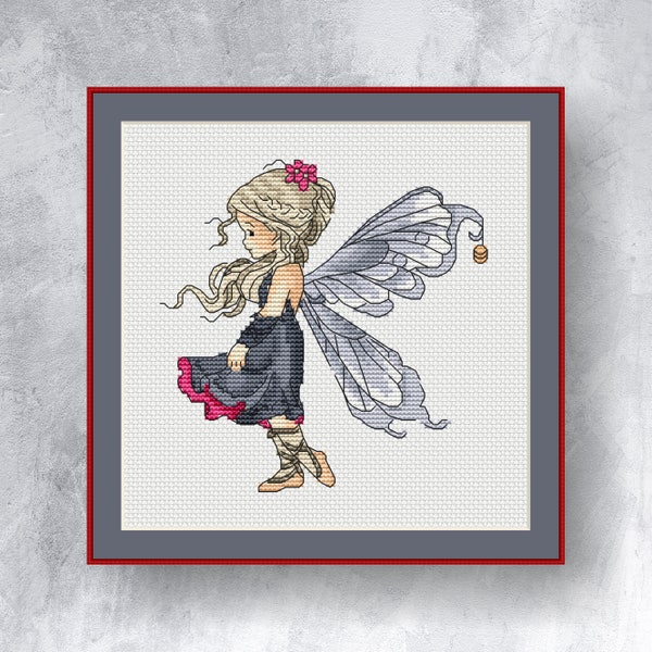 Black fairy cross stitch pattern PDF instant download Small fairy counted cross stitch chart Halloween fairy graph