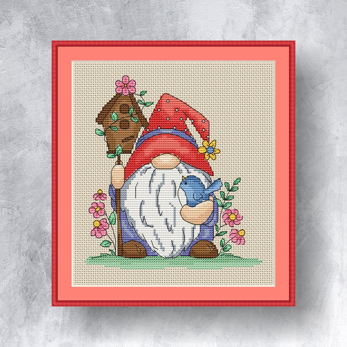 Spring gnome cross stitch kit Gnome with flowers cross stitch Etsy