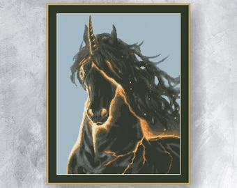 FUOCO UNICORNO schema punto croce PDF download istantaneo Schema punto croce fantasy Schema punto croce cavallo Schema magico