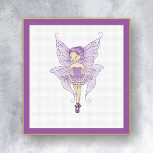 Purple Fairy cross stitch pattern PDF instant download Small fairy counted cross stitch chart Little fairy graph