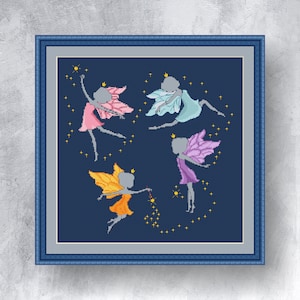 FOUR FAIRY cross stitch pattern PDF Instant Download Pink Fairy Pattern Blue Fairy Cross Stitch Pattern Purple fairy cross stitch Fire fairy