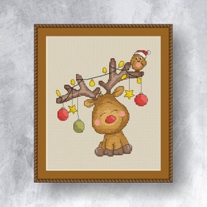 Schema punto croce di Natale PDF download istantaneo Schemi punto croce piccole renne Schema di renne di Natale