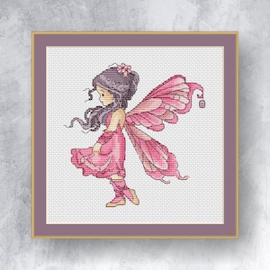 Pink fairy cross stitch pattern PDF instant download Small fairy counted cross stitch chart Little fairy graph