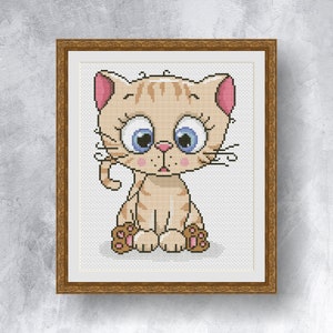 Cute Kitten cross stitch Instant pdf download pattern Counted cross stitch rabbit Pattern for children Cute cat chart Kitten with big eyes