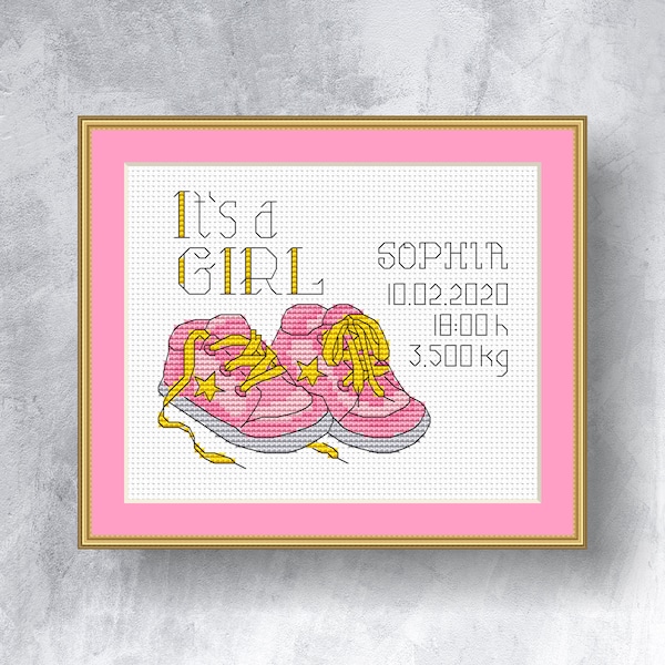 GIRL SHOES cross stitch pattern PDF instandt download Baby girl counted cross stitch chart Gift for baby cross stitch chart Shoes pattern