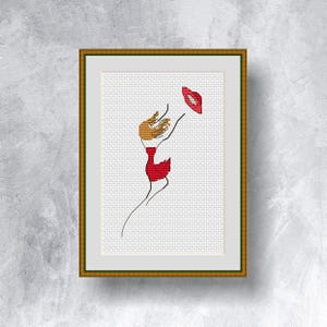 Grille point de croix femme et chapeau Pdf téléchargement immédiat Grille point de croix femme vent point de croix graphique Art