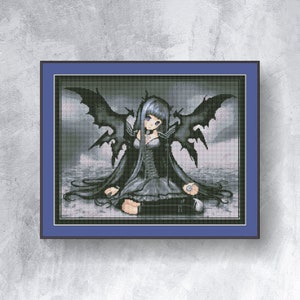GOTHIC FAIRY cross stitch pattern PDF instant download Mistyc cross stitch chart Black fairy pattern Magic cross stitch