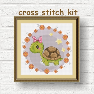 Kit de punto de cruz de tortuga pequeña Kit de punto de cruz de animales Kit de punto de cruz de tortuga linda Kit de tortuga pequeña