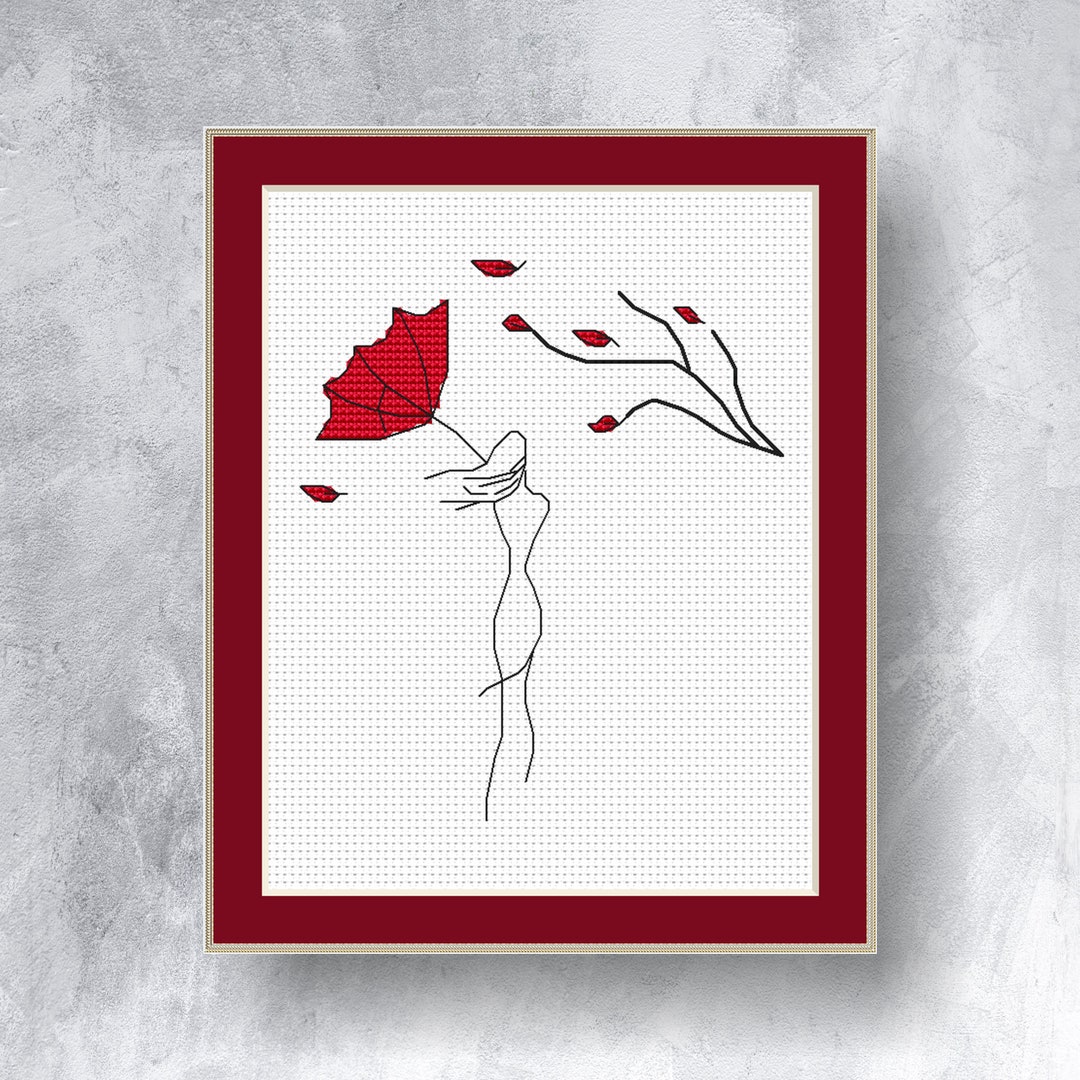 Wind Cross Stitch Pattern Pdf Instant Download Woman With Umbrella