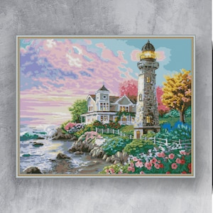 LIGHTHOUSE cross stitch pattern PDF instant download Seamark cross stitch chart Beach cross stitch graph Seaside pattern Landscape chart
